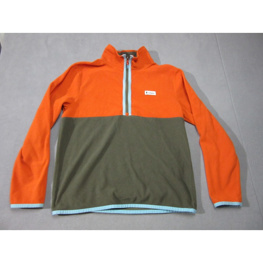 Cotopaxi Teca Fleece Mens Medium Orange Green Colorblock Pullover 1/4 Zip Hiking